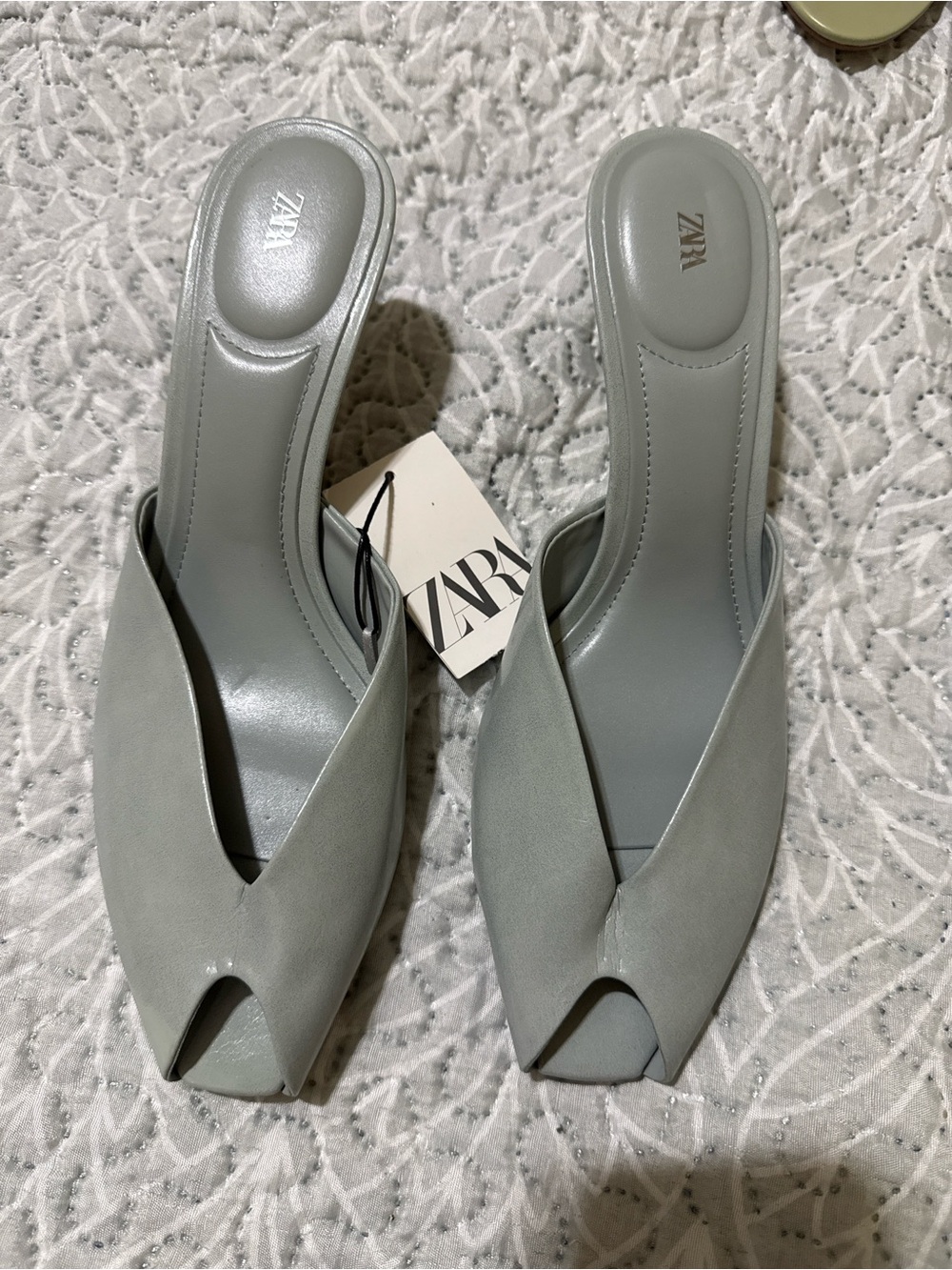 ZARA Women's Pale Sage Slip-On Heeled Mules